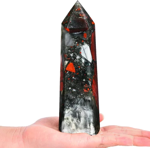 Vista 33 de AMOYSTONE Obelisco de Piedra de Sangre Africana Varita de Cristal Curativo Grande Torre Columna Facetada de 6 Lados Reiki Chakra Meditación Terapia
