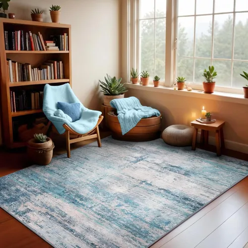 Vista 196 de Alfombra abstracta de 3 x 5 para sala de estar, dormitorio, entrada, color azul