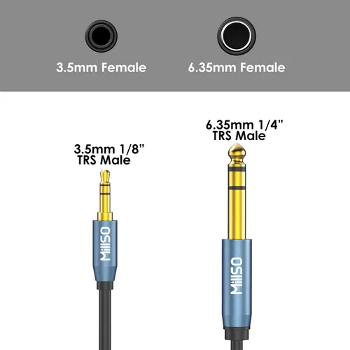 Vista 7 de MillSO Cable macho de 0.25 in de 1/4 a 0.1 in, cable de audio TRS de 1/8 a Sapphire Blue