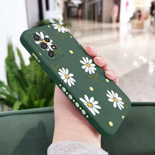 Vista 2 de Funda para Galaxy A53 5G, diseño de margaritas, protección completa de lente de cámara, a prueba de golpes, TPU parachoques de silicona líquida