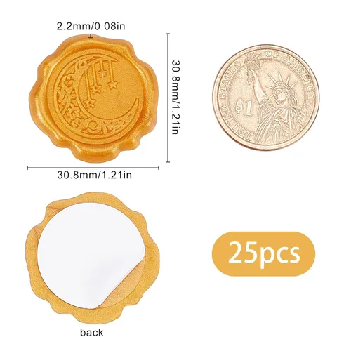 Vista 2 de CRASPIRE Calcomanías adhesivas para sellar cera, 25 unidades, estrellas de luna, sellos de cera autoadhesivos, calcomanías decorativas