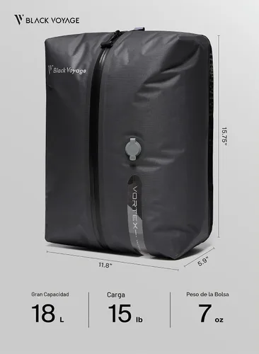 Vista 9 de Black Voyage Bolsa de Viaje Reutilizable de Compresión al Vacío para Maleta de Mano y Mochila, Reciclada IP67 Impermeable Ahorradora de Espacio