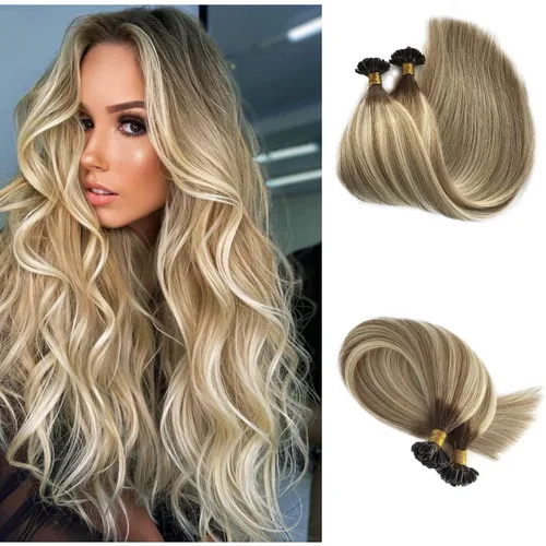 Vista 20 de Extensiones de cabello Microlink con reflejos, cabello humano lacio de 14 pulgadas, rubio caramelo resaltado, 50G/50S