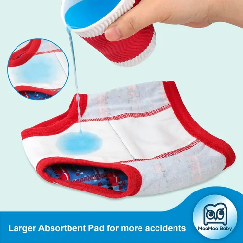 Vista 2 de MooMoo Baby 6 paquetes de ropa interior absorbente para entrenamiento para niños pequeños, pantalones de entrenamiento para niños pequeños 2T-9T