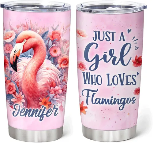 Vista 12 de Hyturtle Regalos personalizados para los amantes de los flamencos, cumpleaños, Navidad, vaso de acero inoxidable con nombre personalizado, 20 onzas