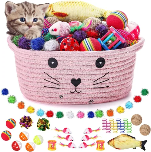 Vista 15 de Zopeal - Juego de 58 cestas de almacenamiento para gatos de verano, juguetes de regalo, bolas intermitentes coloridas para mascotas, bolas Negro
