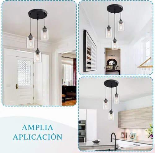 Vista 6 de SKEJAO - Lámpara colgante de 3 luces para isla de cocina Negro mate