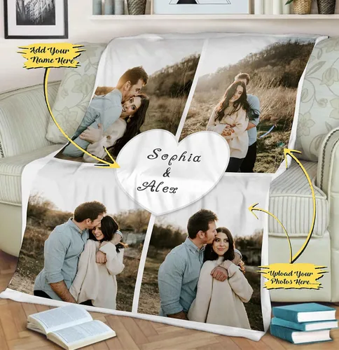 Vista 2 de Manta de fotos personalizada para parejas, cálida manta de forro polar Sherpa Lavable a máquina Regalo conmovedor para él/ella Cumpleaños, Día