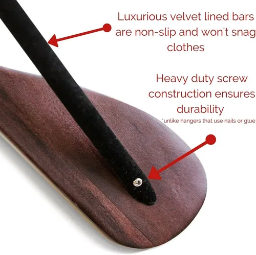 Vista 2 de B&C Home Goods Perchas de madera para abrigos y trajes, perchas de madera extra anchas con barra de terciopelo Juego de 6 almacenamiento de ropa