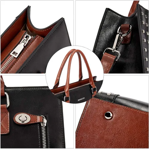 Vista 3 de BOSTANTEN Bolsos de cuero para mujer, bolsos de mano con asa superior, bolso de hombro, bolso de trabajo, carteras de cuero negro y para mujer