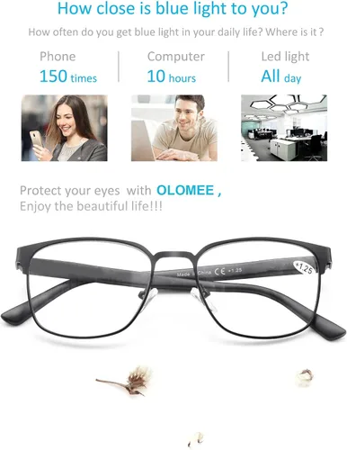 Vista 6 de Reading Glasses Women Blue Light Blocking Metal Readers Small Head/Petite Face Lightweight Cheaters 130mm Frame Width