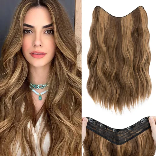 Vista 12 de S-noilite Extensiones de cabello de una pieza con clip, color rubio balayage de 18 pulgadas, en forma de U, extensiones de cabello de trama de una