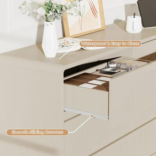Vista 6 de Cómoda acanalada de 51.2 pulgadas de ancho con 6 cajones para dormitorio