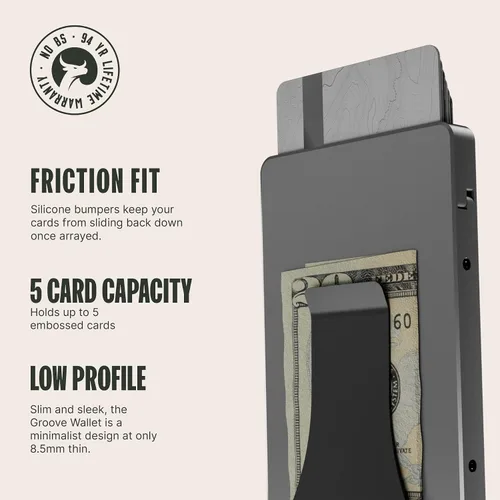 Vista 3 de Groove Life Cartera Magnética con Deslizamiento del Pulgar Groove - Portador de Tarjetas de Crédito de Aluminio Minimalista de Perfil Bajo