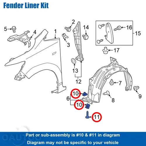 Vista 4 de 20Sets Fender Liner & Splash Shield Tornillo con Kit de Tuerca para Honda 90308-SB2-013 90114-SE0-000