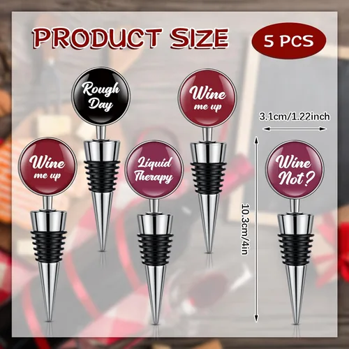 Vista 2 de Therwen Juego de 5 divertidos tapones para botellas de vino, accesorios de regalo para mujeres y hombres, tapa de salida de vino con frases