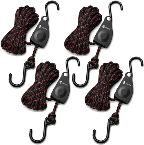 Vista 10 de Correas de amarre de cuerda ajustables, ganchos de trinquete, correas de amarre de kayak para canoa, barco, camión, SUV, techo, lona, campamento