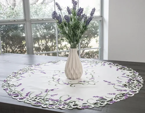 Vista 2 de Mantel grande bordado morado lavanda lila, mantel pequeño, mantel redondo (33 pulgadas, redondo)