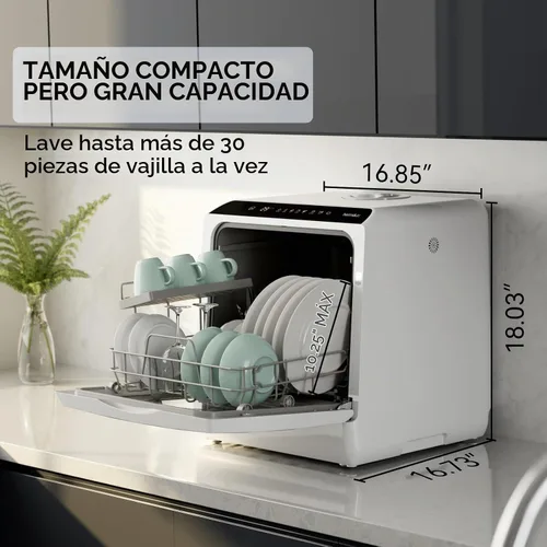 Vista 2 de Hermitlux Lavavajillas portátiles para encimera, 5 programas de lavado, mini lavavajillas con tanque de agua integrado de 5 litros para apartamentos