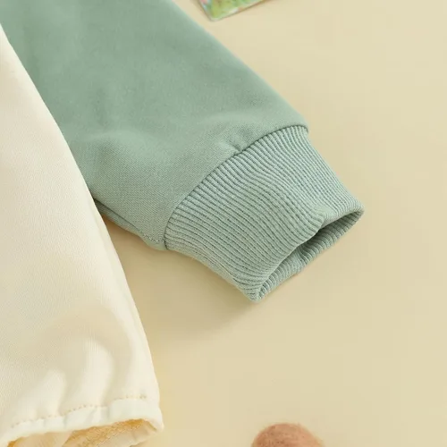 Vista 33 de Mameluco de manga larga con bloques de color para bebé, niño, niña, con bolsillo, cuello redondo, sudadera básica para otoño e invierno