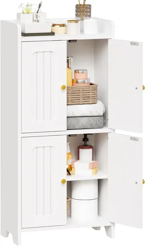 Vista 9 de BEWISHOME Gabinete de piso pequeño,Almacenamiento de papel higiénico Blanco