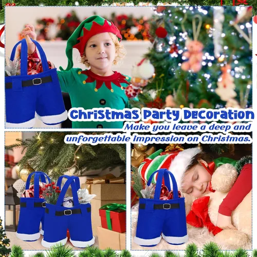 Vista 6 de Aliceset 24 Bolsas de Dulces de Navidad con Asa, Bolsas de Regalo con Diseño de Pantalones de Santa, Canasta de Golosinas Navideñas, Portavinos