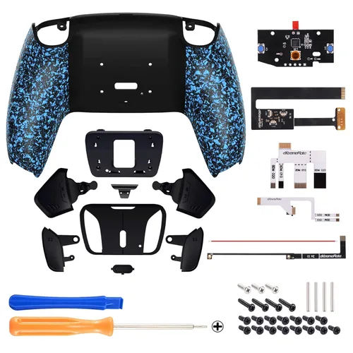 Vista 3 de eXtremeRate Kit de remapeo RISE4 programable azul texturizado para controlador PS5 BDM 010 y BDM 020, placa de actualización y carcasa trasera