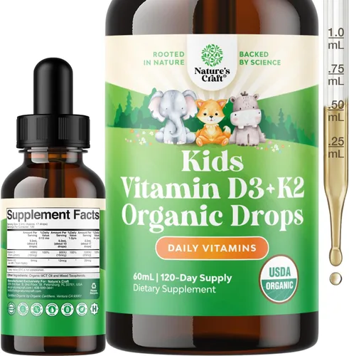 Vista 9 de Natures Craft Gotas Líquidas de Vitamina D3 con K2 para Adultos - Gotas Orgánicas 2000UI por Porción Vegano Apoyo Óseo Músculo Corazón y Sistema