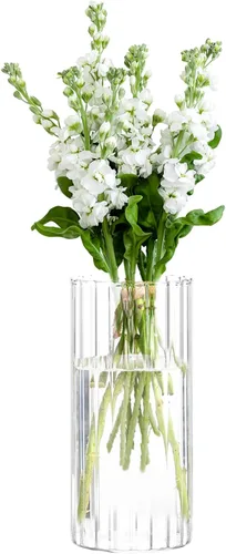 Vista 9 de Gute Florero de cristal de 6 pulgadas con rayas verticales, moderno florero