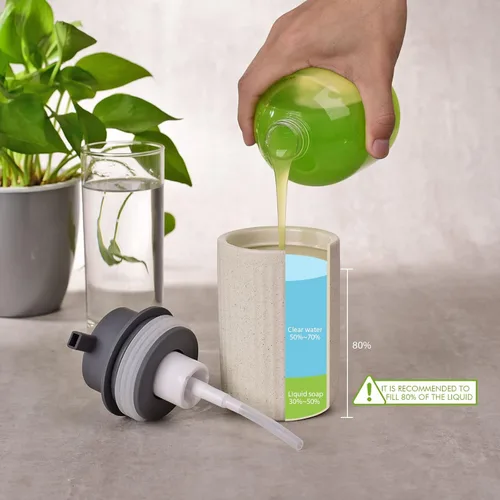 Vista 6 de Dispensador de espuma – Dispensador de bomba de mano beige, dispensador de jabón espumoso, dispensador de líquido de cerámica para cocina, baño