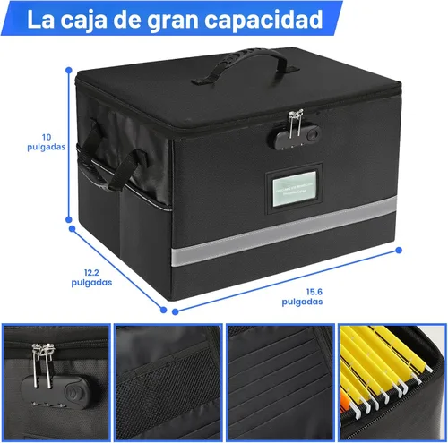 Vista 3 de EXLIFBAG Organizador de archivos, caja de archivos ignífuga con tapas, caja organizadora de documentos importante con cerradura, organizador