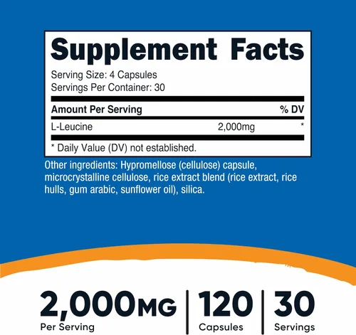 Vista 2 de Nutricost L-leucina 2,000 mg, 120 cápsulas vegetarianas, sin gluten
