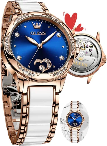 Vista 14 de Relojes de pulsera OLEVS para mujer, reloj pequeño de acero inoxidable para mujer, reloj de moda analógico de cuarzo para damas Classic Elegant Azul