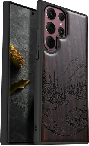 Vista 9 de Carveit Funda de madera para Galaxy S22 Ultra [madera natural y TPU suave] a prueba de golpes, diseño de madera único y elegante, compatible