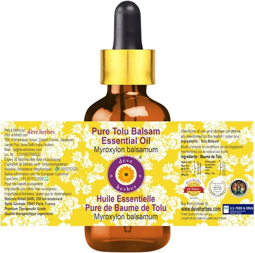 Vista 3 de Deve Herbes Pure Tolu Balsam Aceite esencial (bálsamo de miroxilán) con cuentagotas de vidrio destilado al vapor (paquete de tres) 3.4 fl oz x 3