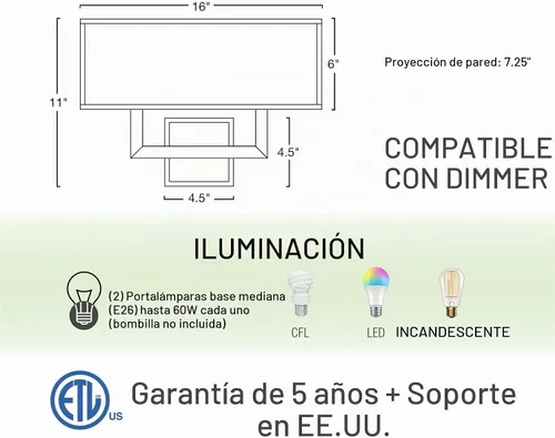Vista 4 de Kira Home Haven - Aplique de pared moderno de mediados de siglo con 2 luces Níquel cepillado