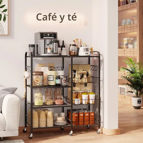 Vista 3 de HapiRm - Carrito rodante de cocina con microondas de 4 niveles - Soporte de mesa para microondas con cestas extraíbles, estante de almacenamiento
