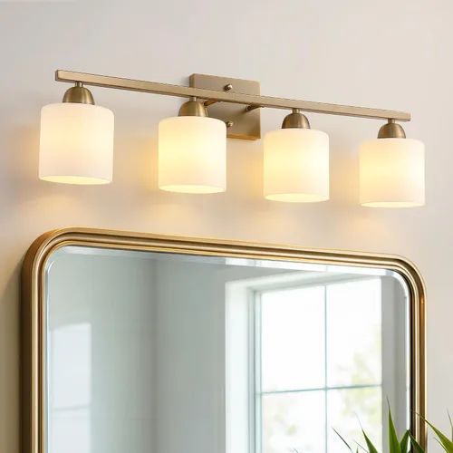 Vista 19 de Mecgirn Luces de tocador de vidrio de leche de acero inoxidable para baño, 2 lámparas cromadas de baño sobre espejo, enchufes E26 de cerámica