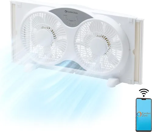 Vista 10 de Comfort Zone Ventilador de ventana para dormitorio, ventiladores duales de 9 pulgadas y 3 velocidades con expansores de bloqueo automático