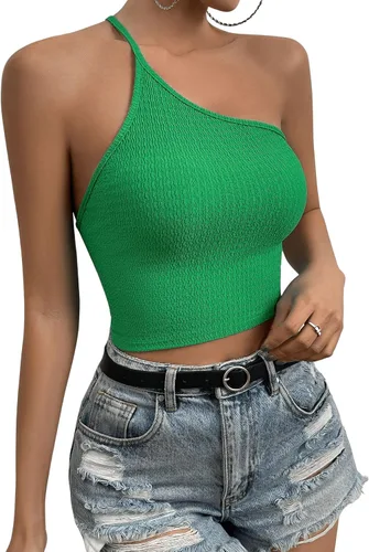 Vista 3 de SweatyRocks Camiseta sin mangas de un hombro para mujer, con lazo en la espalda, ajustada, para discoteca