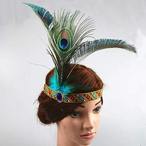 Vista 4 de R STAR Diadema de plumas india, diadema bohemia borlas banda para el pelo diadema americana Headwear para mujeres y niñas