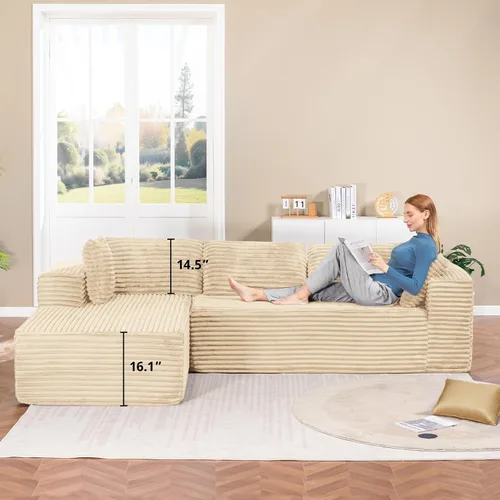 Vista 4 de LUCKLIFE - Sofá seccional modular con chaise en forma de L, sofás sin patas tapizados en pana para sala de estar, sofá cama extragrande, no requiere