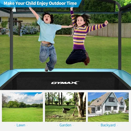 Vista 9 de GYMAX Trampolín para niños de 6 pies con columpio, cama elástica rectangular recreativa aprobada por ASTM con red de seguridad, para interiores