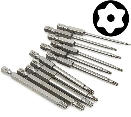 Vista 7 de Yakamoz 8pcs 3.937 in Longitud 1/4 pulgada Hex Shank Magnético Torx Seguridad Destornillador Eléctrico Bits Set