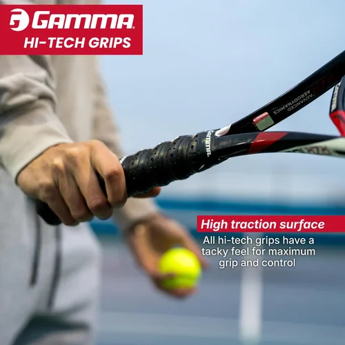 Vista 4 de Gamma Hi-Tech Replacement Tennis Grip, High Traction Feel, Maximum Control, Durable Tennis Racquet Grip, Tacky Surface