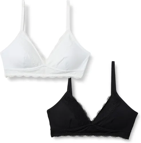 Vista 3 de Amazon Essentials Bralette con cuello en V forrado de microfibra y ribete de encaje para mujer, paquete de 2