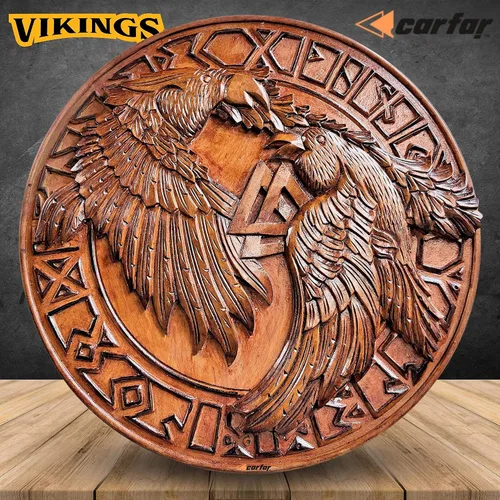 Vista 5 de Carfar Vikings medievales hechos a mano para adultos tamaño de 24 pulgadas escudo de guerrero hecho a mano madera natural y hierro juego de batalla