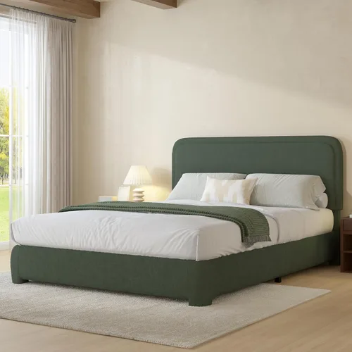 Vista 20 de BarnFurin Base de cama individual con cabecero, cama de plataforma tapizada Cloud Boucle, esquinas redondeadas suaves, no necesita somier, Beige