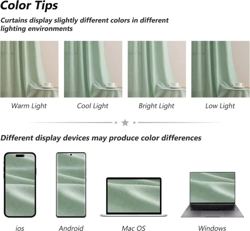 Vista 7 de Cortinas de lino verde aguamarina de 84 pulgadas de largo, juego de 2 paneles semitransparentes con bolsillo para barra para comedor, decoración