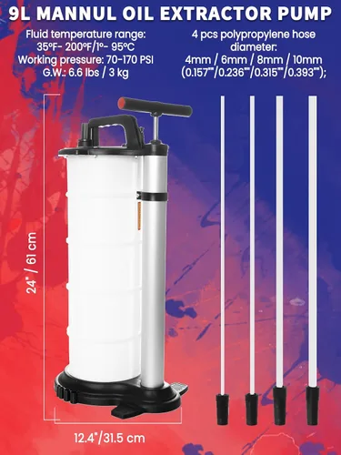 Vista 3 de Bomba extractora de aceite 9L Cambiador de aceite manual Evacuador de líquido de vacío Extractor para fluidos automotrices Evacuación al vacío
